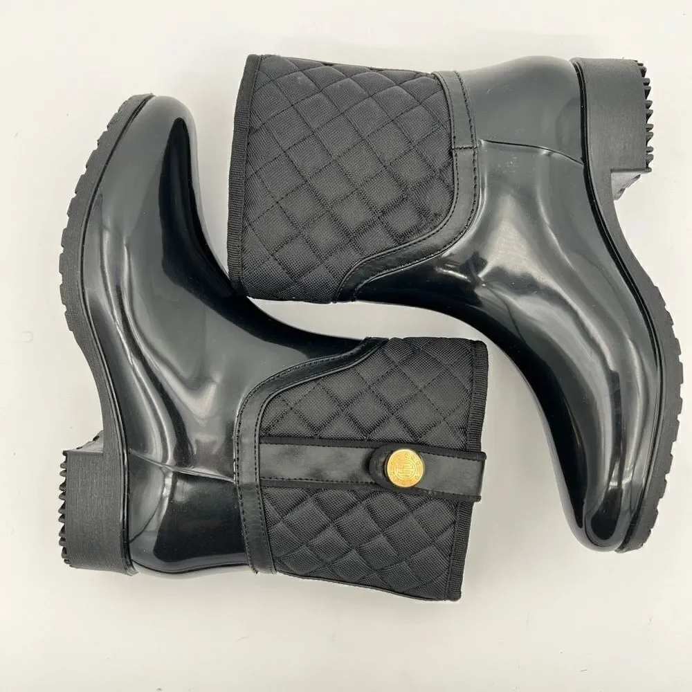 Tommy Hilfiger Shoes Women's Size 7 Black Freza Rain Boots Designer Waterproof